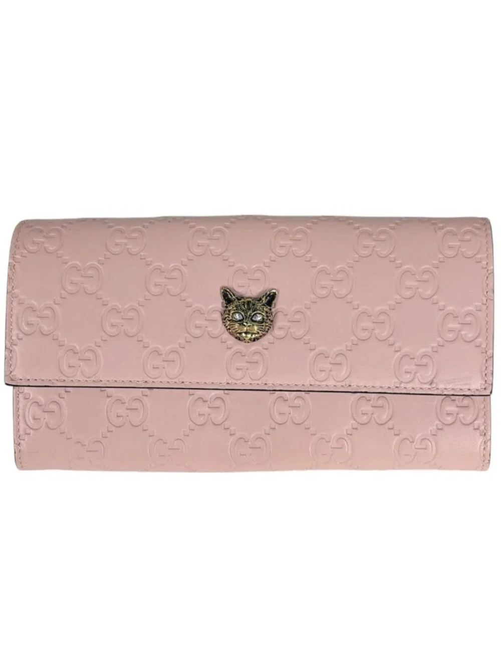 Gucci Wallet Guccissima Linea Cat Bifold Leather Pink